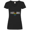 Damen V-Neck T-Shirt Kiss-Girls - Black / XS - Clothes
