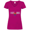 Damen V-Neck T-Shirt Kiss-Girls - Fuchsia / S - Clothes
